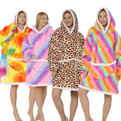 Носимая толстовка с капюшоном, большая толстовка с капюшоном из шерпы для женщин с карманом на капюшоне и рукавами, супермягкое теплое плюшевое одеяло с капюшоном для взрослых