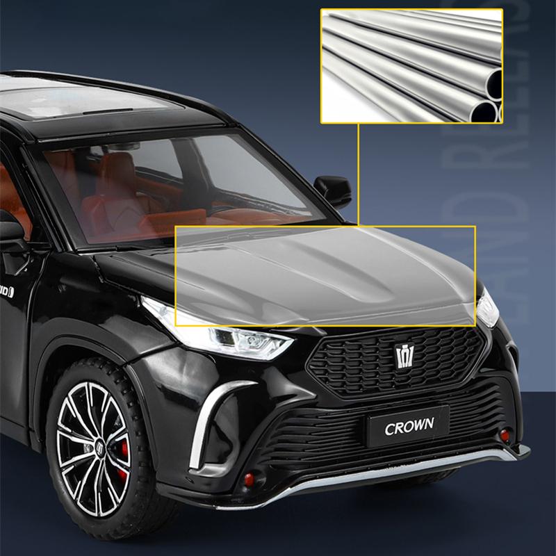 1/24 Toyota Crown KLUGER SUV Модель автомобиля из литого металла Игрушечные внедорожники Высокая имитация Звук и свет Коллекционные предметы Подарок детям