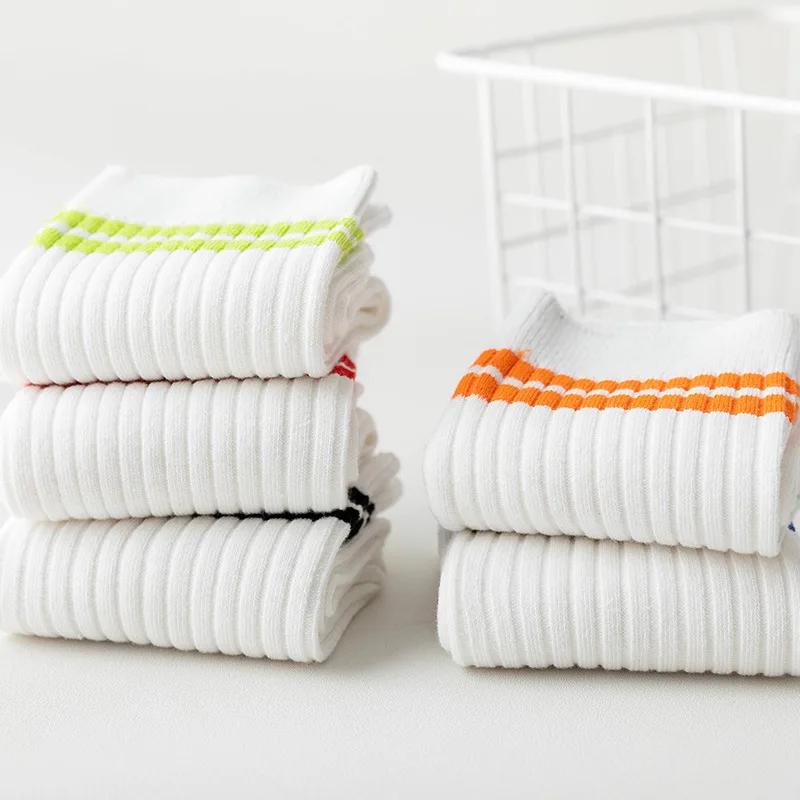 Корейские белые носки в оранжевую полоску женские спортивные носки мягкие дышащие для старшеклассниц девочек хлопковые длинные носки