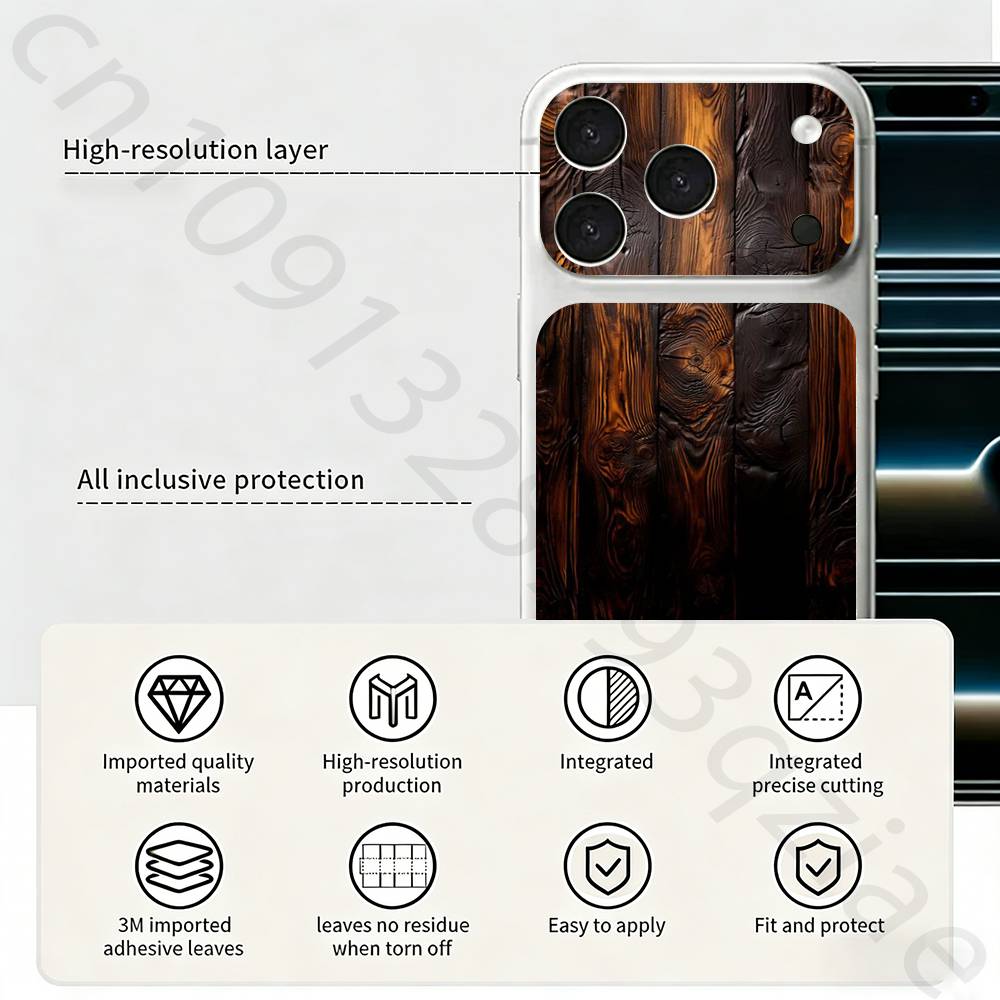 Натуральное дерево Для iPhone 17 pro Max /17 pro Полное покрытие Наклейка Кожаная Обложка 3D Цветная Задняя Защитная Пленка-Наклейка