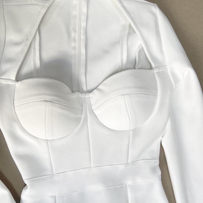 Новое вечернее платье с длинным рукавом и перьями в европейском и американском стиле с бандажной отделкой