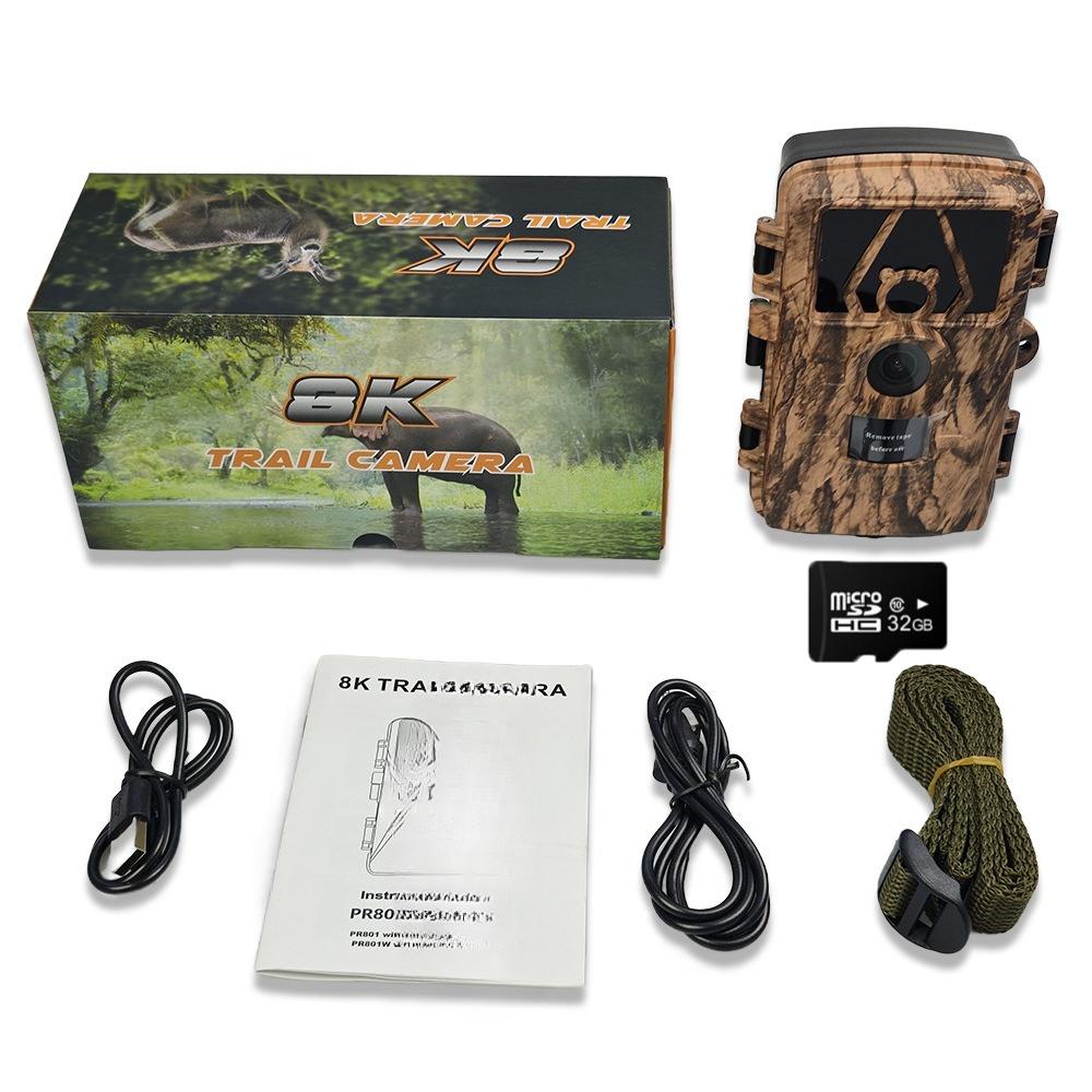 8K 60MP WiFi Waterproof Trail Camera PR801W APP Viewing Night Vision for Outdoor Hunting Wildlife Farm Monitoring Ultra Clear