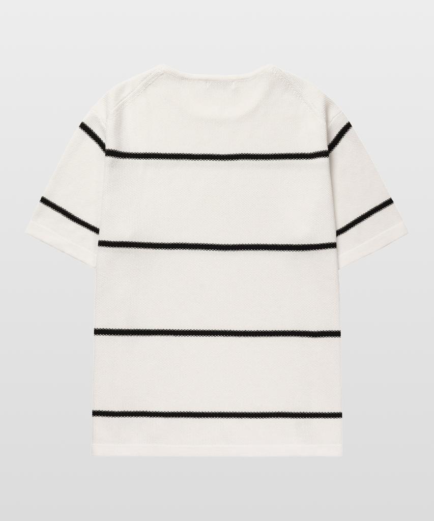 MANNERGRAM Striped Boat Neck 100% Cotton Short Sleeve Knit White