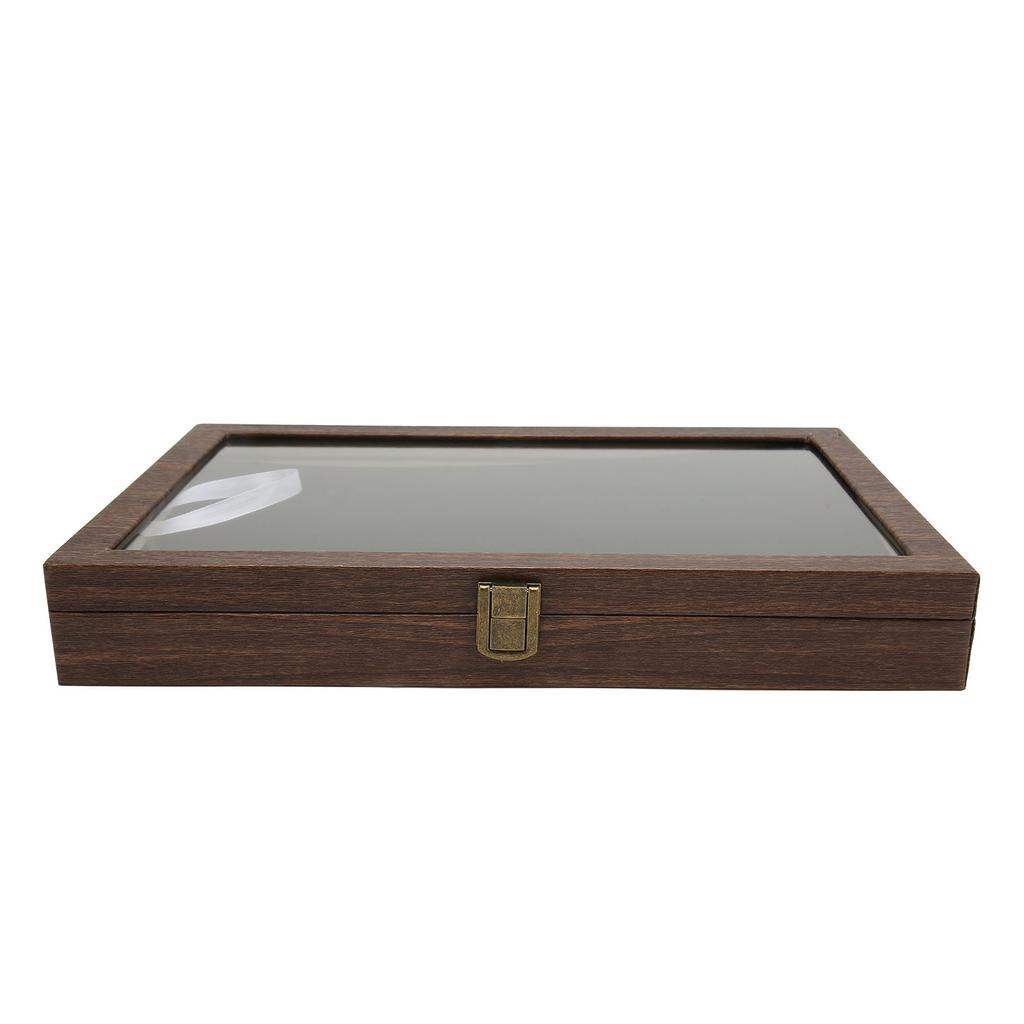 Pin Display Case Large Black PU Leather Dustproof Glass Widely Used Coin Display Case for Jewelry