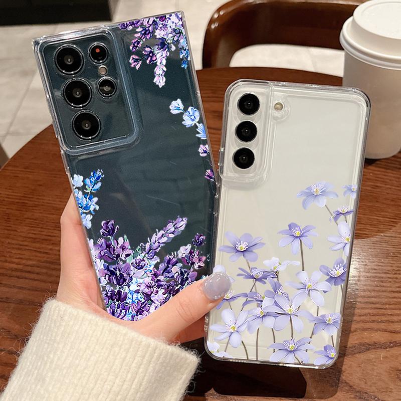 Чехол для телефона с мелким цветочным узором для Samsung Galaxy S26 S25 S24 S23 Ultra S22 Plus S24 S21 FE S25 Edge Ударопрочный прозрачный чехол из ТПУ