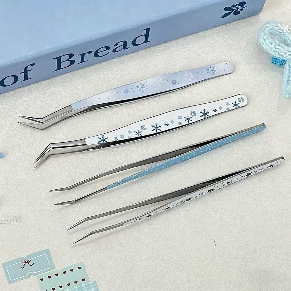 Stainless Steel False Eyelash Tweezers Lashes Extension Tweezer Miniature Scene Stickers