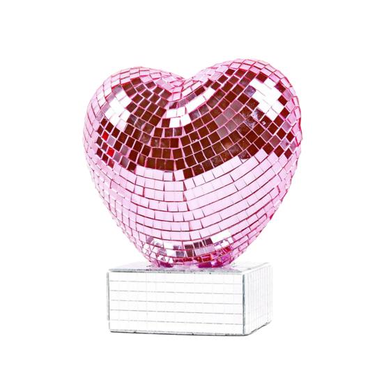 Фигурка Диско Сердце Блестящая Красная Розовая Сердцевидная Настольная Центральная Композиция Романтическое Отражающее Диско Зеркальное Сердце для Дня Святого Валентина Юбилея Свадьбы