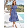 Summer Women's Dress Waist Slim Large Swing Dress Round Neck Range Holiday Dress