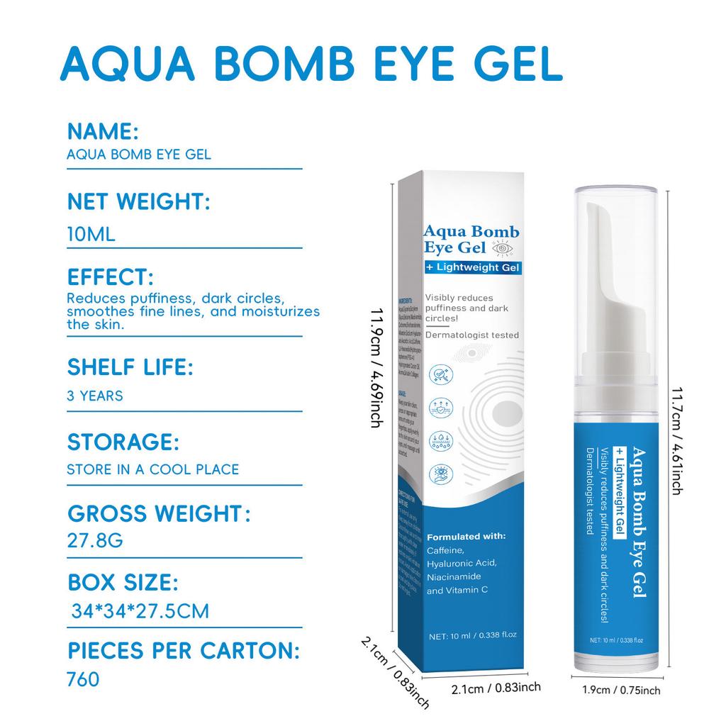 Ocean Eye Gel 10g Aqua Bomb Eye Gel Hydrating Eye Treatment for Fine Lines & Puffiness, Lightweight Gel Formula, Unisex Neutral Packaging