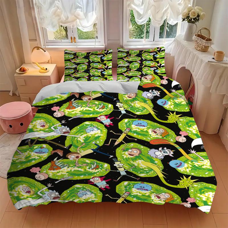 3Pcs Alien Invasion Bedding Set Soft Fabric Duvet Cover Pillowcases Home Christmas Xmas Halloween Gift 1 Duvet Cover 2 Pillowcase L1186