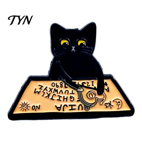 Animal Lapel Pin Cartoon Black Cat Brooch Pin, Enamel for Collars Decorative Pins Men Women, Badge Clothing Bags Scarves Sweaters