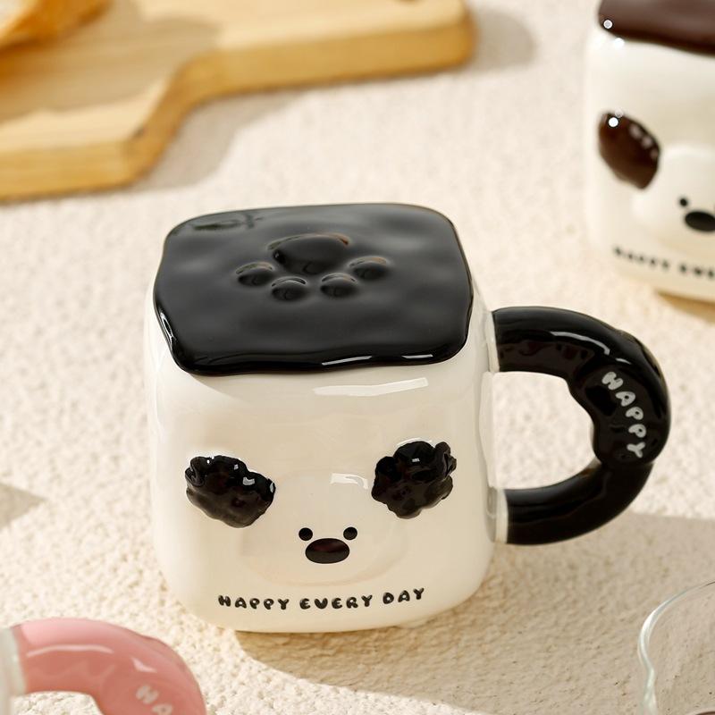 2024 Cute Puppy Mug With Lid Cute Ceramic Water Cup High Value Girls Office Coffee Cup Home