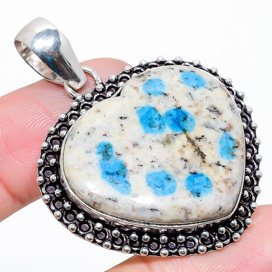 K2 Blue Azurite Handmade 925 Sterling Silver Jewelry Pendant 1.93" K2U50