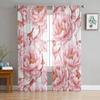 Beautiful Peony Pink Flowers Tulle Window Curtain For Living Room Bedroom Voile Sheer Curtains Kitchen Treatments Drapes