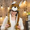 Animal Shape Ear Moving Hat Panda Tiger Monkey Plush Hat Toys Funny Jumping Up Cap  Kids Adults