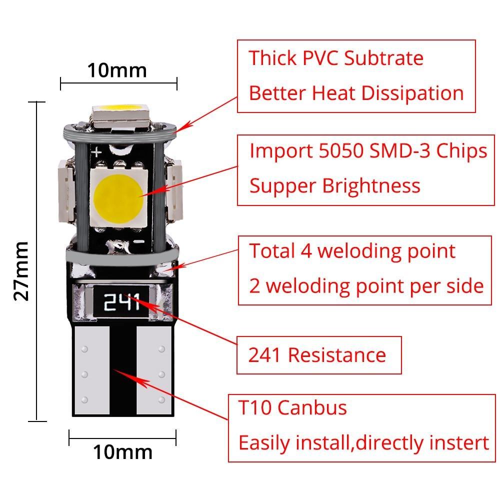Canbus Белый Синий Красный Желтый Зеленый T10 5smd 5050 Светодиодный Автомобильный Свет W5w 194 241 Лампы с ошибками