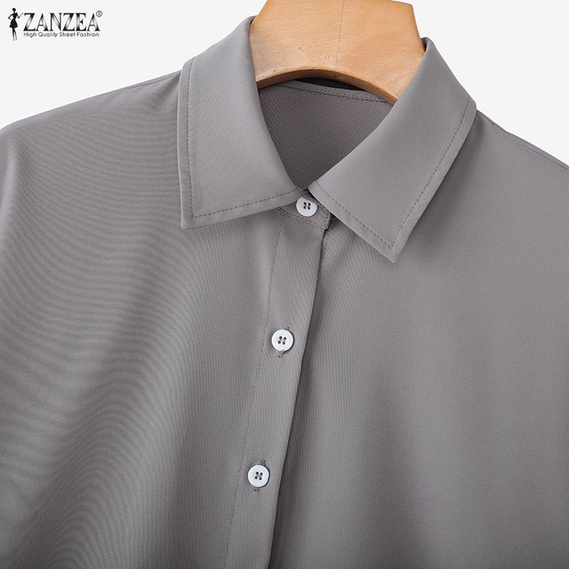 ZANZEA Женская классическая повседневная блузка с отложным воротником и длинными рукавами