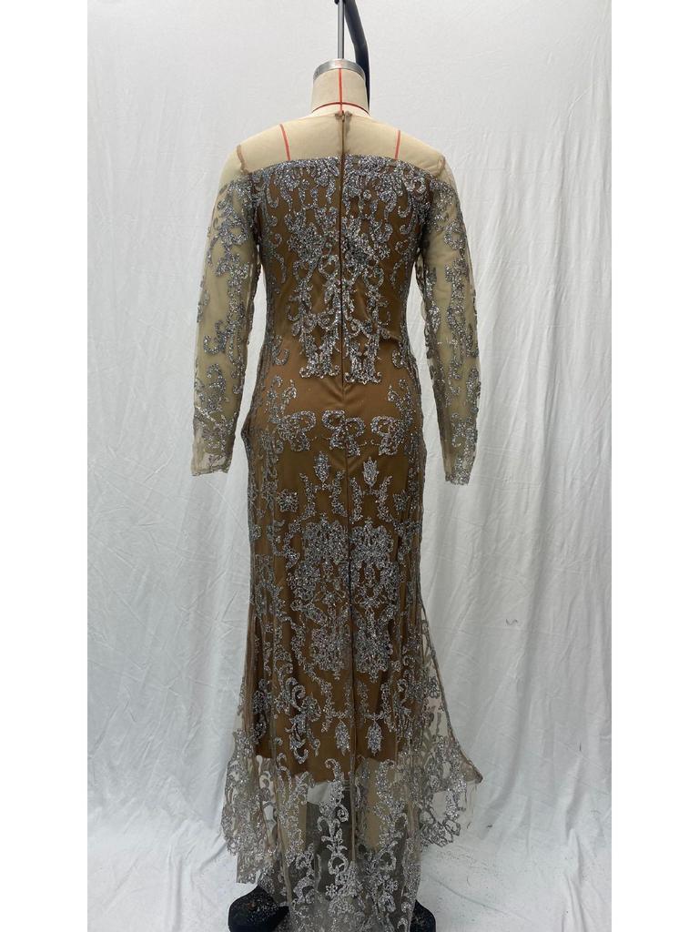 Европейское и американское весеннее вечернее платье 2025 года: Сексуальная облегающая юбка с длинными рукавами и горячей штамповкой для банкетов