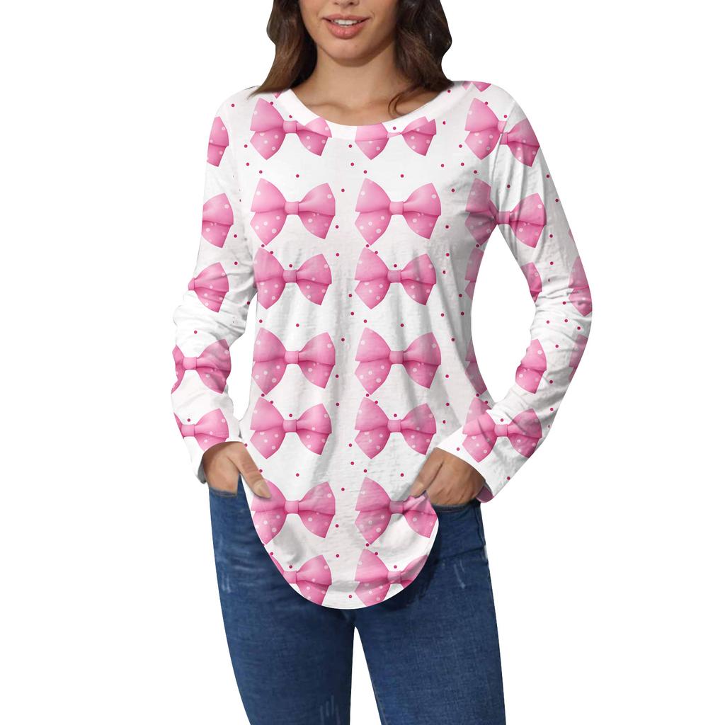 Tee Shirts For Women Fall Casual Long Sleeve Shirts Sweatshirt Vintage Graphic Printing Top Pullover Valentine's Day