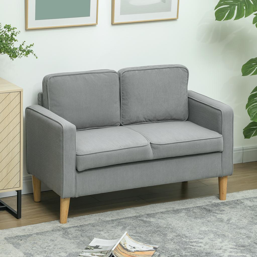 2-Seater Sofa with Storage and Solid Wooden Legs, for Living Room, Bedroom, 117 x 63 x 79 cm, Light Grey