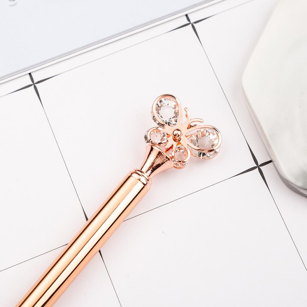 1 шт., стеклянная школьная ручка-бабочка, 1 мм, металлическая шариковая ручка, запасная черная ручка для письма для студентов, канцелярские принадлежности из розового золота