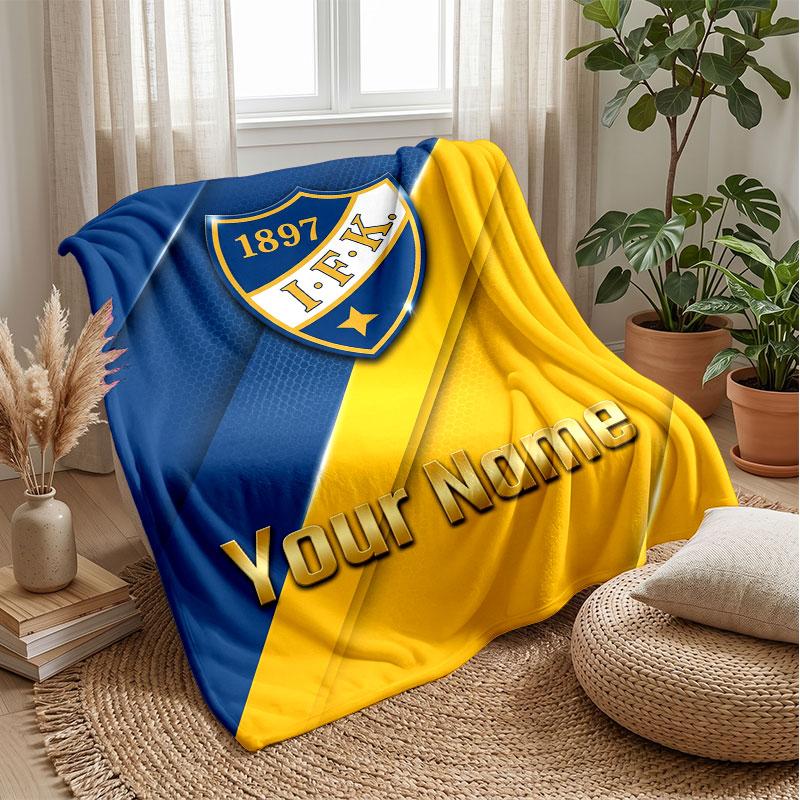 ifk göteborg Custom Name Text Flannel Blanket Soccer Logo Personalized Fleece Throw Blanket Special Gift For Sofa Bedroom Home