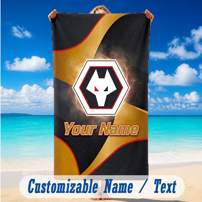 Beach Towel Custom Name Text, Quick Dry Large Towel For Beach HomeWolverhampton Wanderers Football