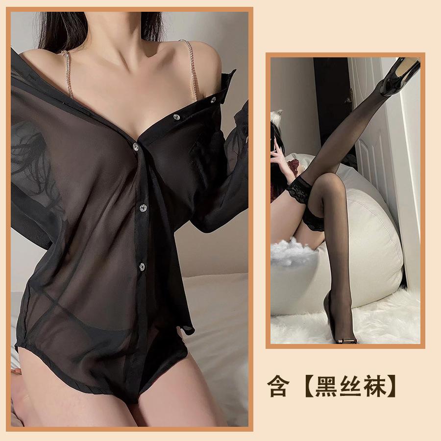 Сексуальное нижнее белье Сексуальная имитация рубашки бойфренда Перспектива шифоновая ночная рубашка High Sense Diamond Suspender Pure Desire Пижама