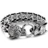 13MM Wide Double Wolf Head On Hand Bands Bracelet For Men Stainless Steel Viking Jewelry Men's Bracelets With Spring Ring Clasp