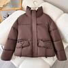 Зимняя пуховая хлопковая куртка женская теплая хлопковая куртка 2025 новая модная повседневная однотонная куртка с воротником-стойкой укороченный топ