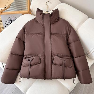 Зимняя пуховая хлопковая куртка женская теплая хлопковая куртка 2025 новая модная повседневная однотонная куртка с воротником-стойкой укороченный топ