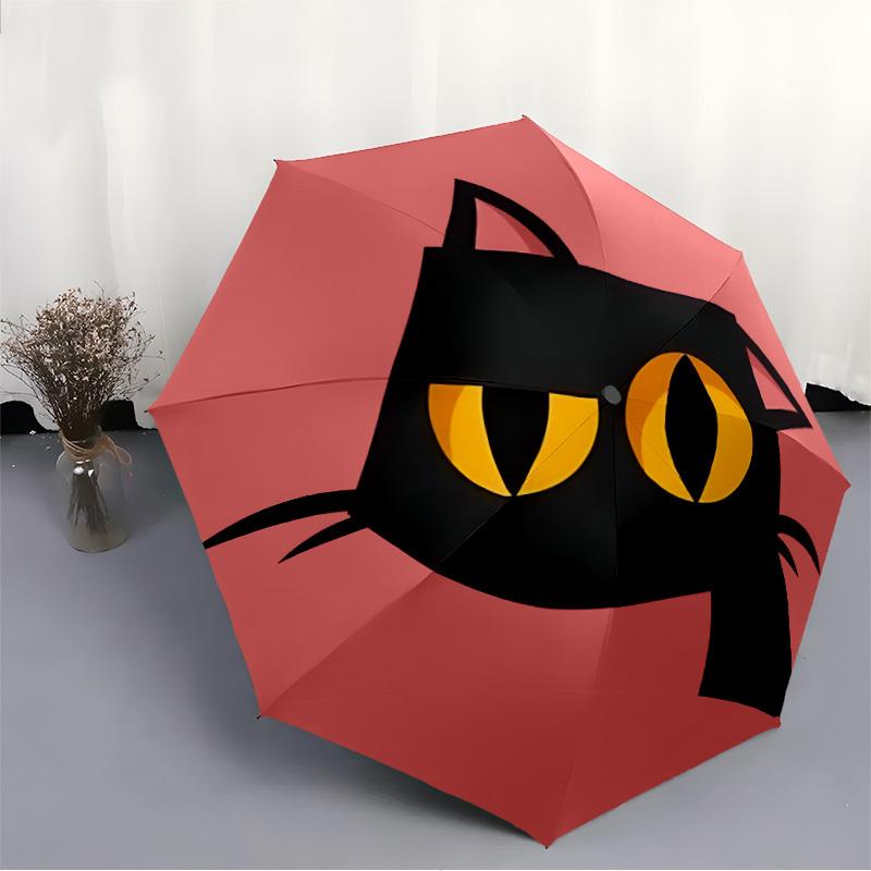 1PC Black Cat Eyes Automatic Windproof Umbrella 8 Rib Portable Folding Black Iron Frame for Outdoor, Beach, Travel, Beach Umbrella,S46