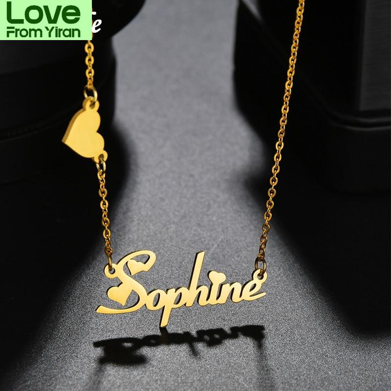 Atoztide Customized Fashion Stainless Steel Name Necklace Personalized Letter Gold Crown Butterfly Necklace Pendant Name Gift