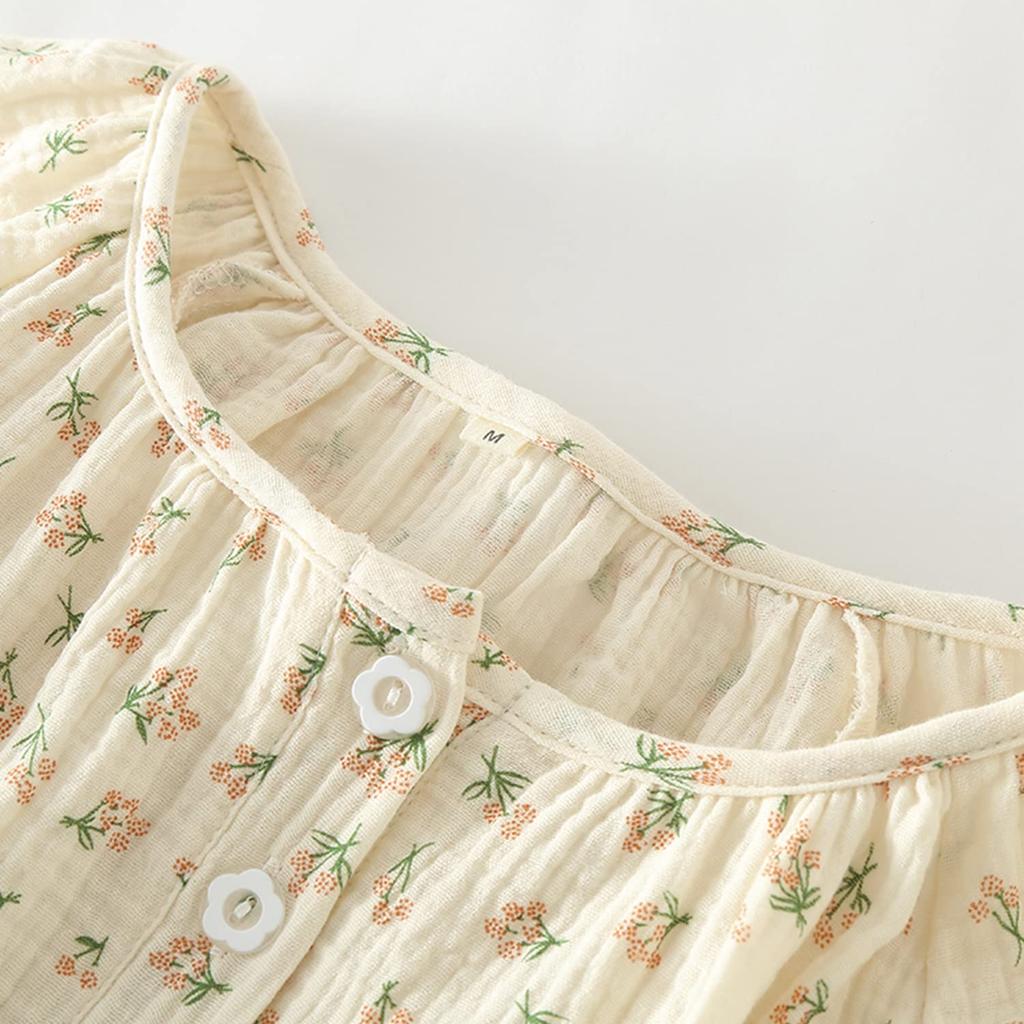 Летний Комплект Пижамы с Цветочным Верхом и Газовыми Штанами Японский Дневной [SISOFTLY] Пижама, Комплект из 6/8 предметов, Джинбей, Женская, Летняя, Хлопок, Брюки 7/8,