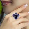 Women Ring 3D Flower Shape Rhinestone Decor Enamel Polished Copper Anniversary Gift Wedding Party Banquet Cocktail Jewelry