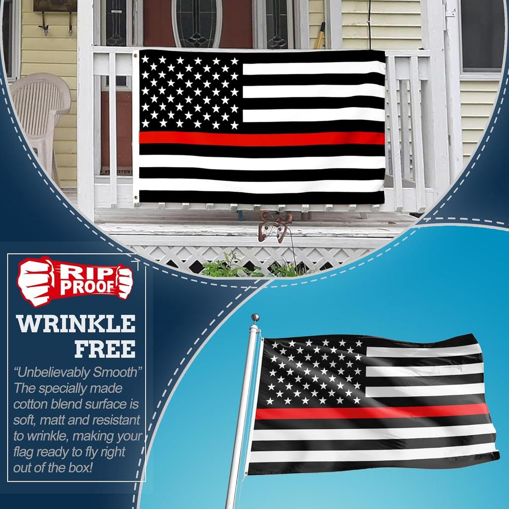 Anley Rip-Proof Double Sided 3-Ply Thin Red Line USA Flag 3x5 Foot - Vivid Color, Canvas Header and Wrinkle Resistant - The Strongest, Longest