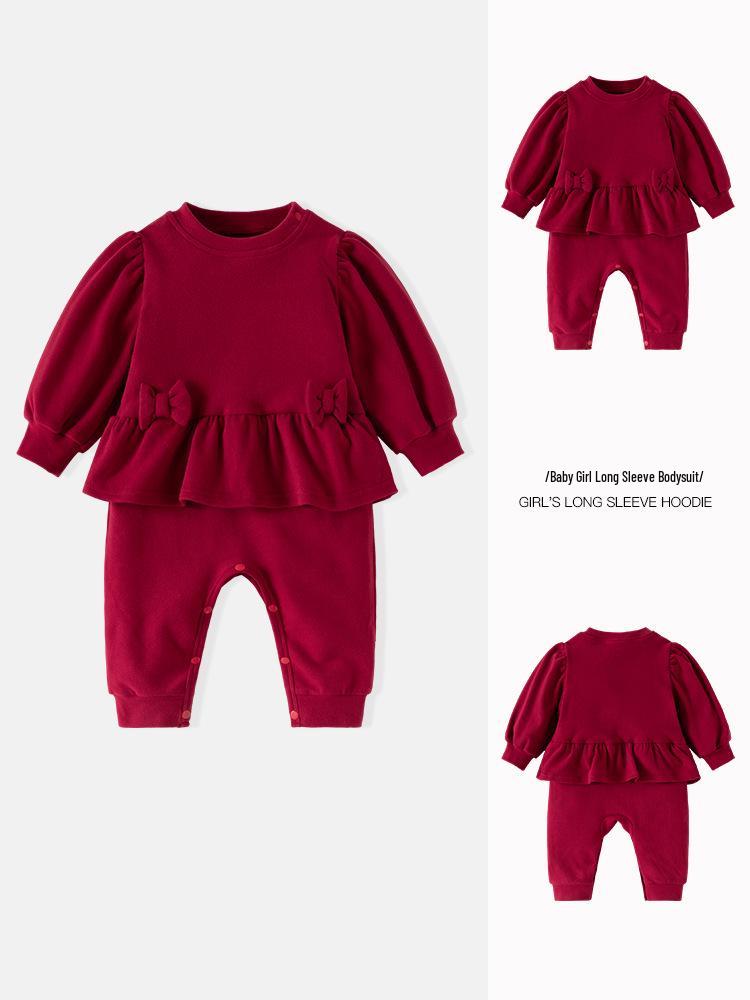 Термофлисовый комбинезон для девочки, цвет винно-красный: Осенне-зимний костюм для ползания в подарок на 100-дневный праздник
