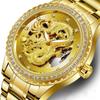 Часы для мужчин золотые автоматические часы мужские механические часы-скелетоны с драконом бизнес с наручными часами из нержавеющей стали и бриллиантами