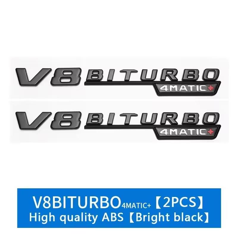 3D ABS V8 BITURBO TURBO 4MATIC Letter Emblem Car Fender Side Sticker For Mercedes Benz W222 W223 W205 W204 Rear Trunk Styling AX1