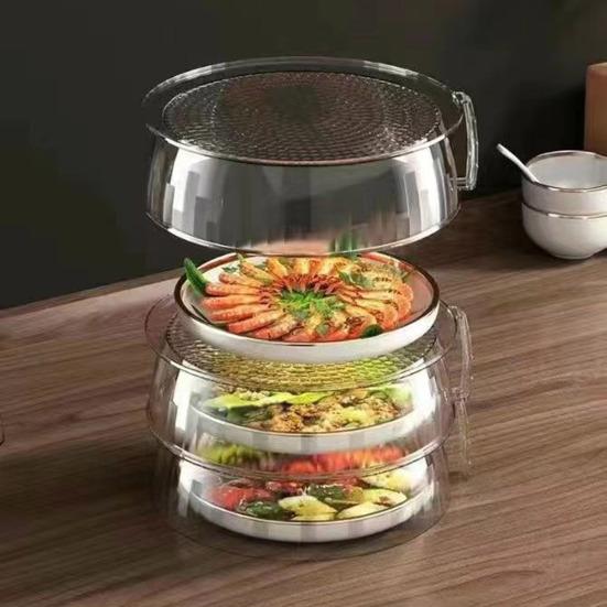 Прозрачная пластиковая крышка для еды с ручкой, универсальная купольная крышка для кастрюль, сковородок, посуды, пылезащитная, штабелируемая, многоцелевой кухонный аксессуар для дома, шведского стола