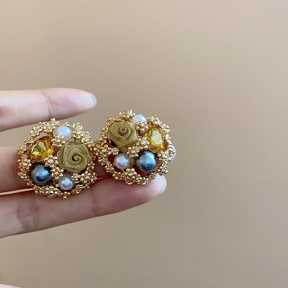 Rhinestone Vintage Pearl Earrings Vintage Flower Stud Earrings Elegant Garland Earrings Party