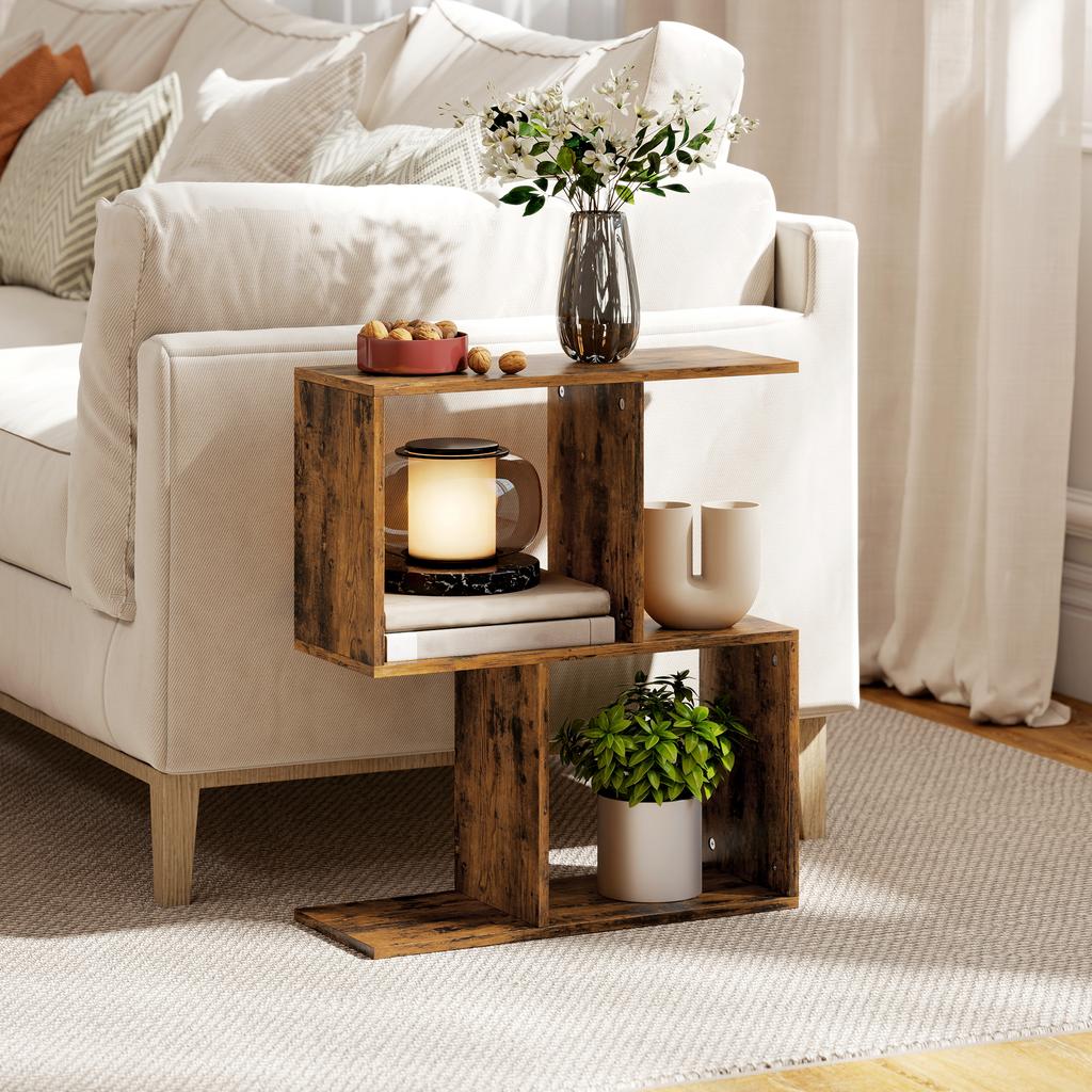 Side Table Narrow End Table With Storage Shelves S Shaped 3 Tier 50W X 19.5D X 58H Cm Rustic Brown