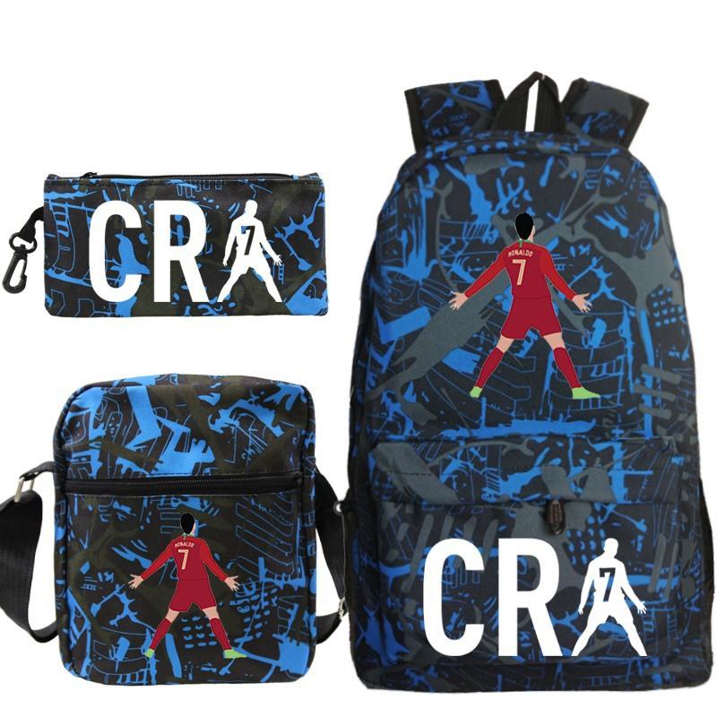 C Ronaldo student bag + small shoulder bag + pencil case three-piece backpack