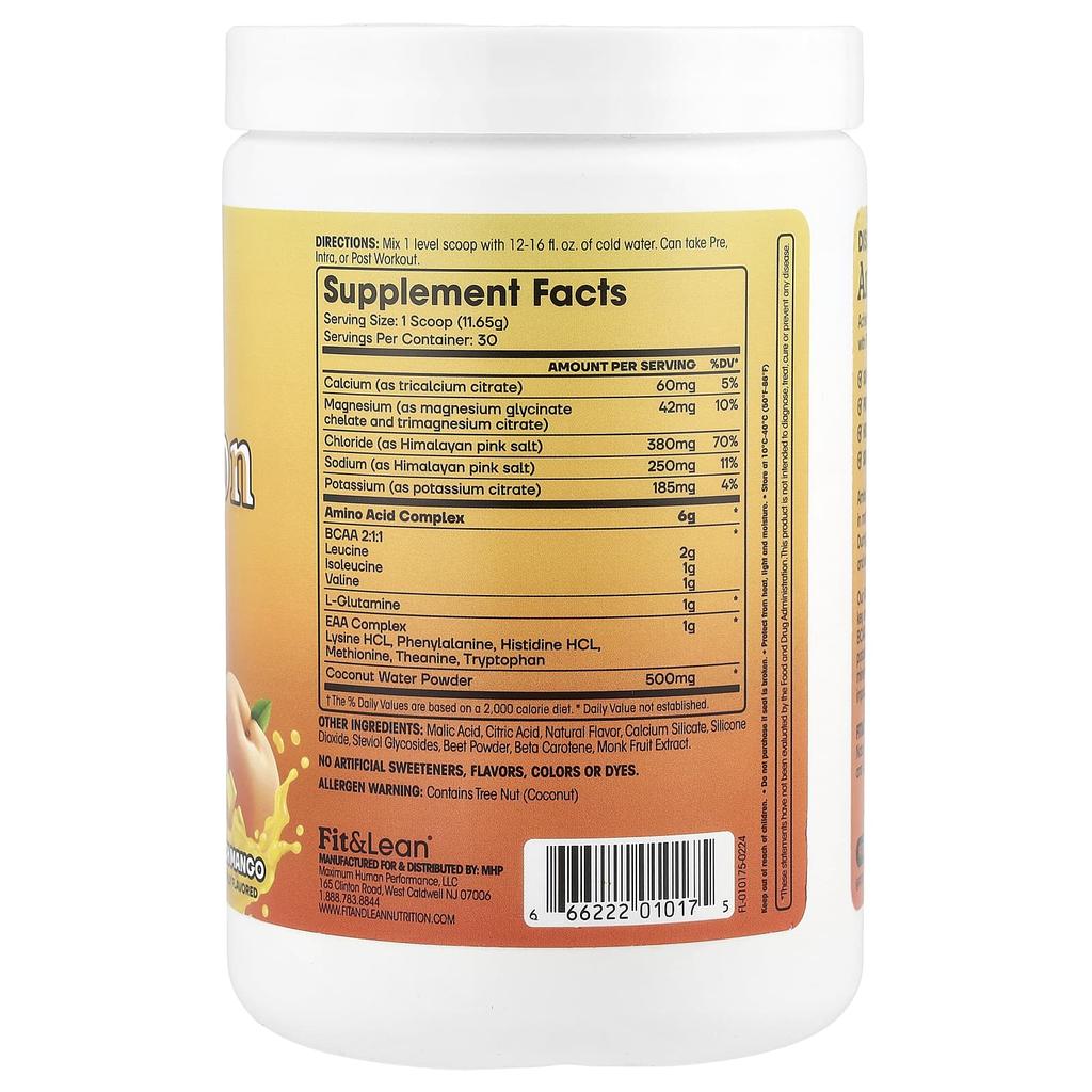 Fit & Lean Amino Hydration, Peach Mango, 12.3 Oz (350 G)