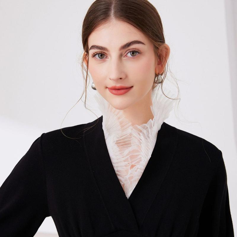 Lace Yarn Stand Up Collar For Sweater Blouse Shirt Decorative Fake Collar Ruffled Detachable Layering Neckwear Top False Collar
