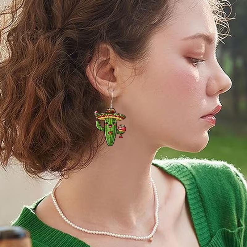Cross-border mexican cute cactus acrylic earrings five-five carnival party fun pair of earrings