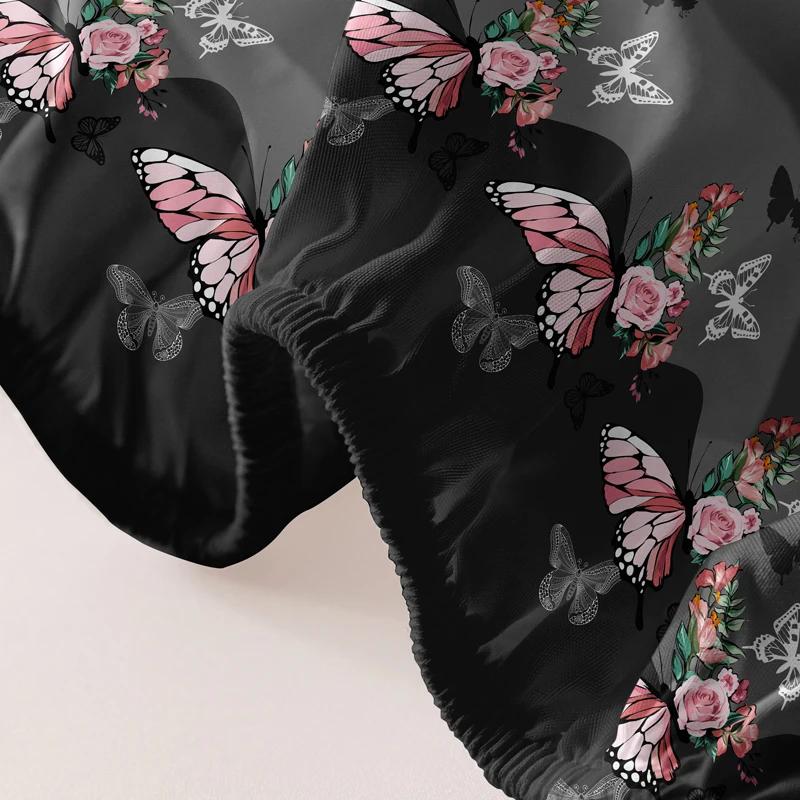 1 Rose Butterfly Patterned Frosted Bedsheet, Printed Bed Cover For Bedroom, Bedding (Excluding Pillowcases)