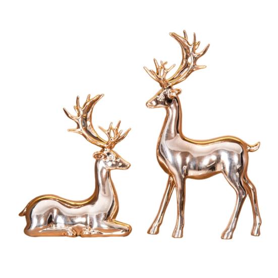 2 шт., парная фигурка оленя, стоящая, лежащая, статуя оленя из смолы, скульптура лося, рождественская, для домашнего офиса, книжной полки, украшения для рабочего стола, орнамент