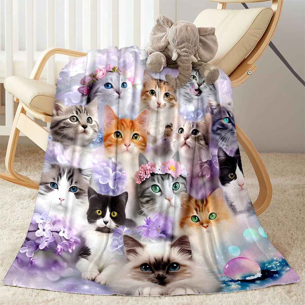 Cats In A Garden Flannel Blanket,Lightweight,Office Blanket,Sofa Blanket,Comfortable Blanket