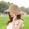 Beach Cap Sunscreen Bowknot Ribbon Flat Hat British Style Sun Hat Top Hat Straw Hat Weave Sun Cap